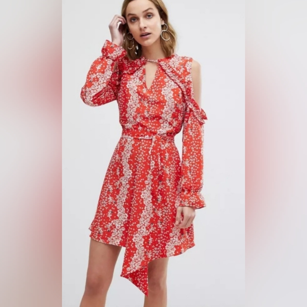 River Island Red and White Cold Shoulder Sundress